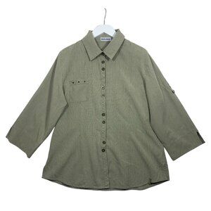 MARIE CLAIRE 3/4 sleeve button down womens blouse green size large